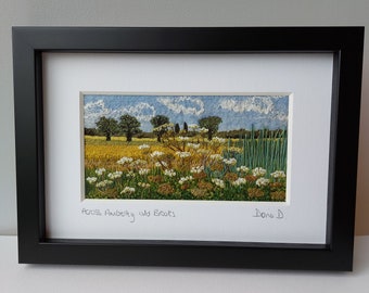 Across Amberley Wild Brooks - felted wool and embroidery art - framed wall textile art