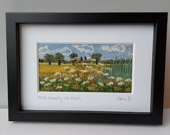 Across Amberley Wild Brooks - felted wool and embroidery art - framed wall textile art