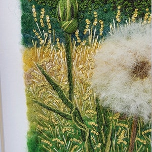 Dandelion Clock felted wool and embroidery art framed wall textile art image 5