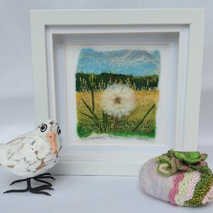 Dandelion Clock felted wool and embroidery art framed wall textile art image 9