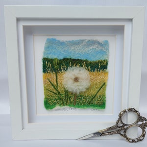 Dandelion Clock felted wool and embroidery art framed wall textile art image 6