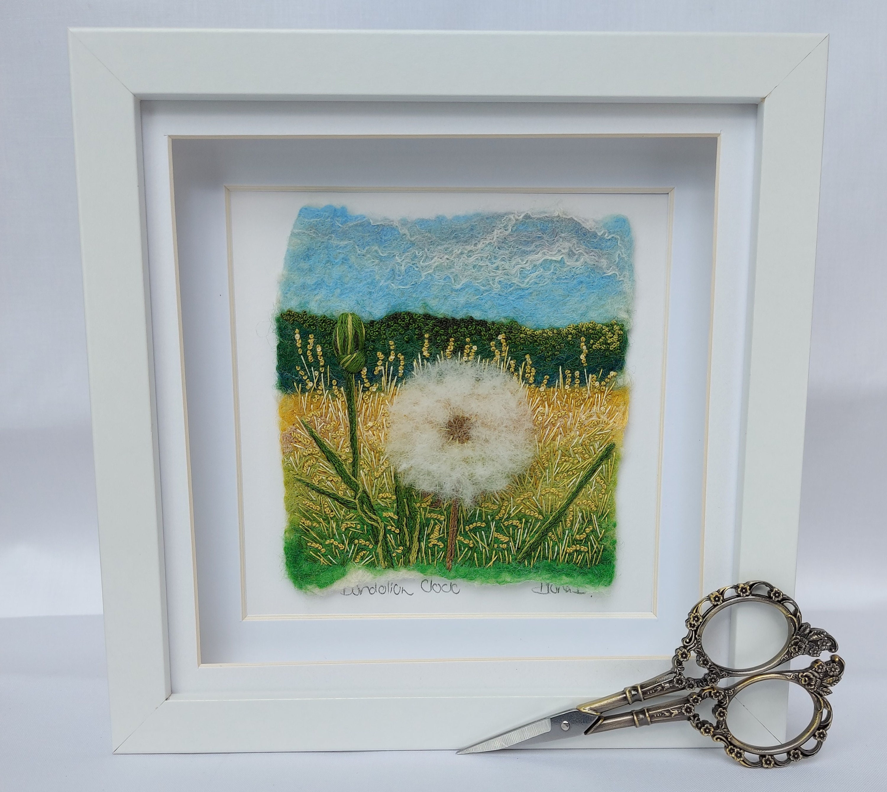 Dandelion Clock felted wool and embroidery art framed wall Etsy