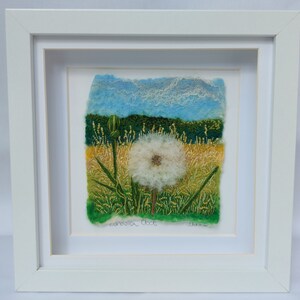 Dandelion Clock felted wool and embroidery art framed wall textile art image 2