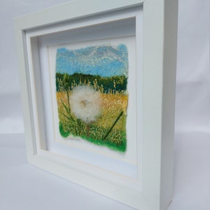 Dandelion Clock felted wool and embroidery art framed wall textile art image 3