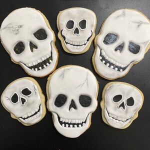 Custom Halloween cookies, skull sugar cookies, decorated Halloween skulls, personalized gift, Halloween royal icing, frosted sugar cookies image 5