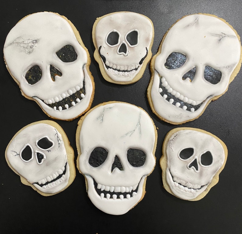 Custom Halloween cookies, skull sugar cookies, decorated Halloween skulls, personalized gift, Halloween royal icing, frosted sugar cookies image 5