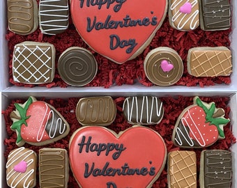 Valentines Day sugar cookies, Valentines mini cookies, Chocolate decorated Valentines gift, Personalized cookies, Custom Valentines gift box