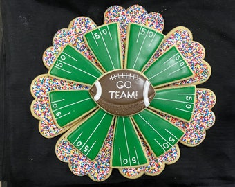 Football sugar cookie platter, custom sugar cookies, personalized gift, decorated cookies, frosted Football cookies, frosted, royal icing