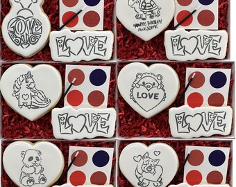 Valentine PYO cookies, Valentine paint your own sugar cookies, Custom valentines gift, Personalized cookies, decorated gift box, PYO gift