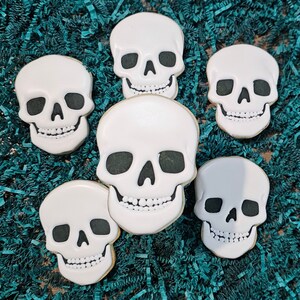 Custom Halloween cookies, skull sugar cookies, decorated Halloween skulls, personalized gift, Halloween royal icing, frosted sugar cookies image 4