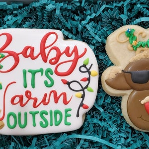 Christmas in July cookies, summer party cookies, Christmas beach party cookies, Holiday Santa sugar cookies, palm tree, reindeer cookies,