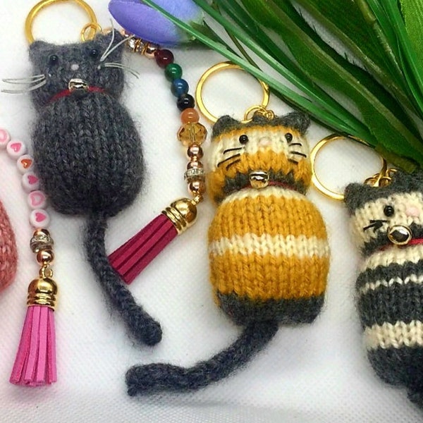 Hand knitted cat keyrings.