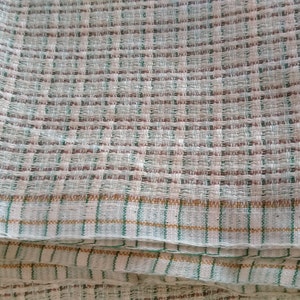 150x200 cm , Striped soft organic cotton Fabric with lines in green and beige