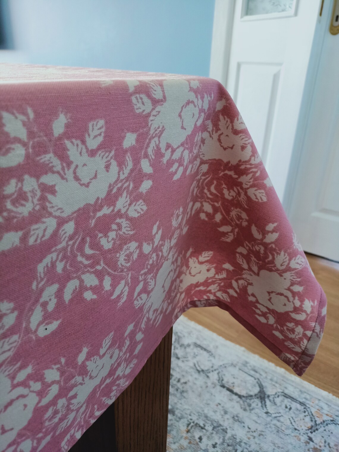 Pink floral tablecloth pink roses table linen handmade Etsy