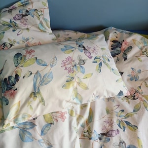2 pieces duvet set for kids, Watercolor birds and leaves duvet cover set, toddler duvet set,  birdy watercolors cotton bedding set for kids