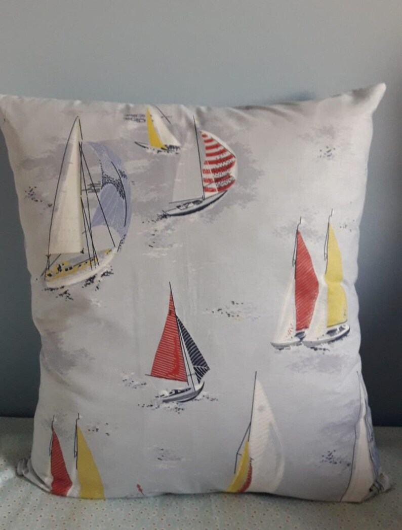 Sailing Boats Cotton Throw Cushion Cover in Grey and Blue Colorways Etsy