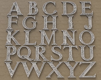 A - Z Bundle 26 letters - Layered Floral Alphabet - Multilayer Monogram, SVG DXF files for laser cutting and DIY.