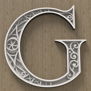Layered Letter G, Multilayer monogram, 3D Alphabet SVG, files for laser cutting and printing DIY.