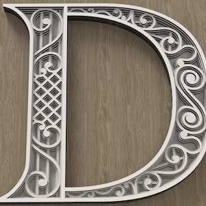 Layered Letter D, Multilayer monogram, 3D Alphabet SVG, files for laser cutting and printing DIY.