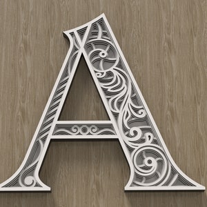 Layered Letter A, Multilayer monogram, 3D Alphabet SVG, files for laser cutting and printing DIY.