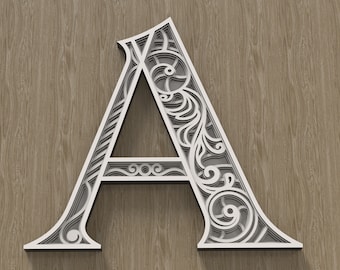 Layered Letter A, Multilayer monogram, 3D Alphabet SVG, files for laser cutting and printing DIY.