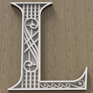 Letra L en capas, monograma multicapa, alfabeto 3D SVG, archivos para corte láser e impresión DIY.
