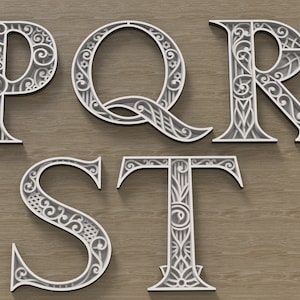 5 layered letters, 3d Letter svg,  layered monogram, files for laser cutting and printing DIY.