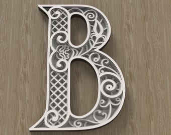 Layered Letter B, Multilayer monogram, 3D Alphabet SVG, files for laser cutting and printing DIY.