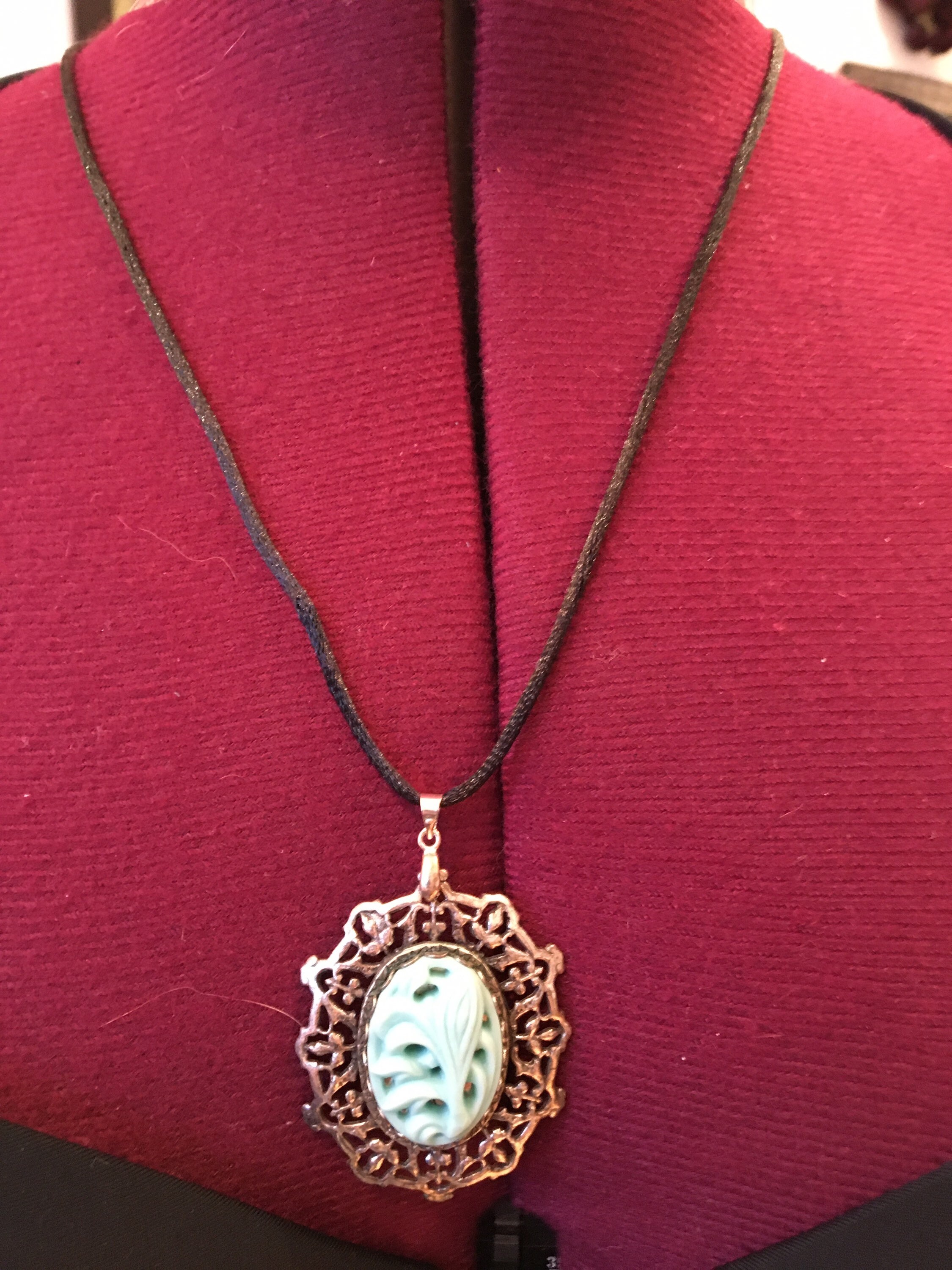 Blue necklace black satin cord ornate pendant necklace Etsy