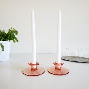 Pink Glass Candlestick Holders image 2