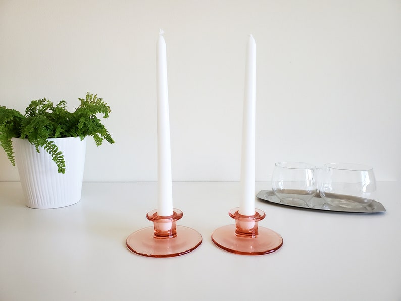 Pink Glass Candlestick Holders image 2