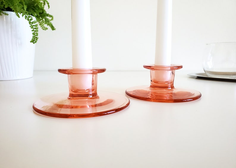 Pink Glass Candlestick Holders image 1