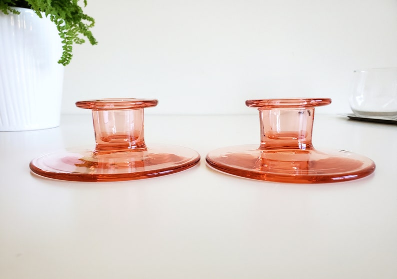 Pink Glass Candlestick Holders image 3