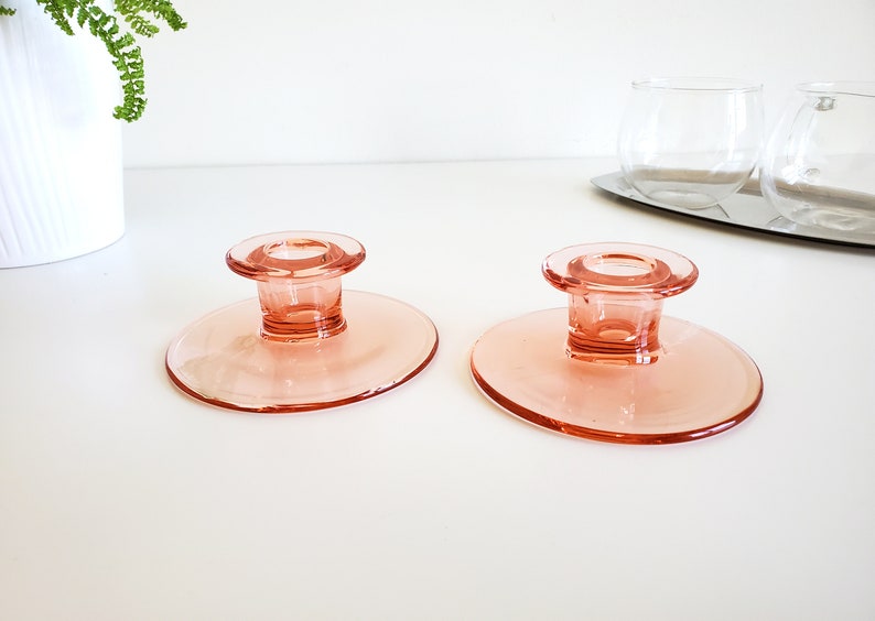 Pink Glass Candlestick Holders image 4