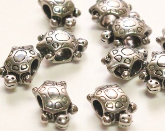 Set of 3/10 Cool Turtle Charms Stainless Steel, Bracelet Charm, Pendant Charm, Spacer Bead