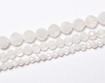 x 1 thread Blue Moonstone 250 faceted beads in 15-2mm 2.5-3mm(150) 3.5-4mm(110) round faceted natural stone semi-precious.