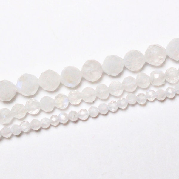 x 1 thread Blue Moonstone 250 faceted beads in 15-2mm 2.5-3mm(150) 3.5-4mm(110) round faceted natural stone semi-precious.