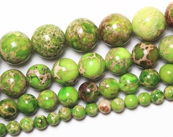 Jaspe Impérial Vert claire 90 perles naturelle en 4mm 6mm(63) 8mm (48) 10mm(38) jaspe sédiment de mer Qualité AA