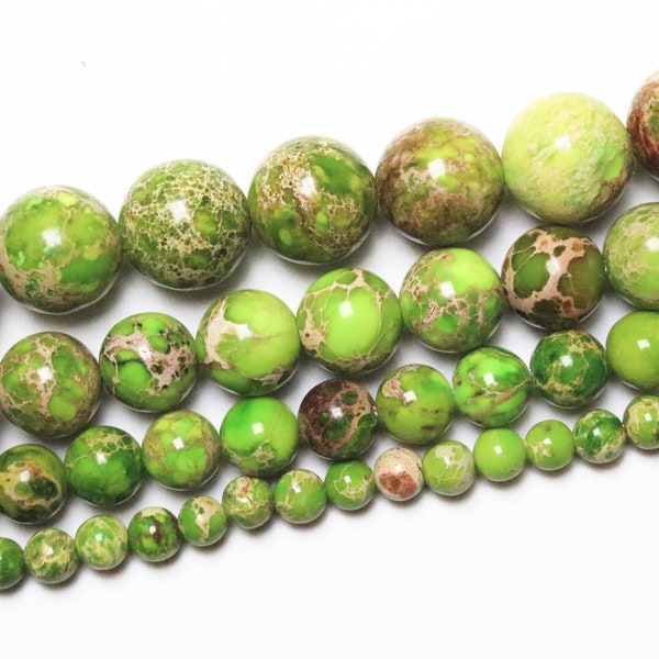 Jaspe Impérial Vert claire 90 perles naturelle en 4mm 6mm(63) 8mm (48) 10mm(38) jaspe sédiment de mer Qualité AA