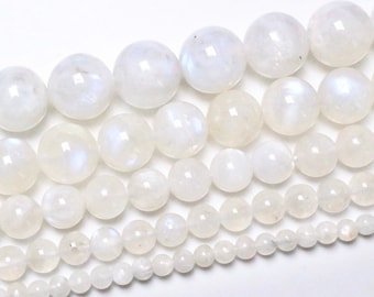 AAA Perle Pierre de lune bleutée 90 perles naturelle en 4mm 6mm(63) 8mm(48) 10mm(38) 12mm(32)pierre naturelle ronde semi-précieuse