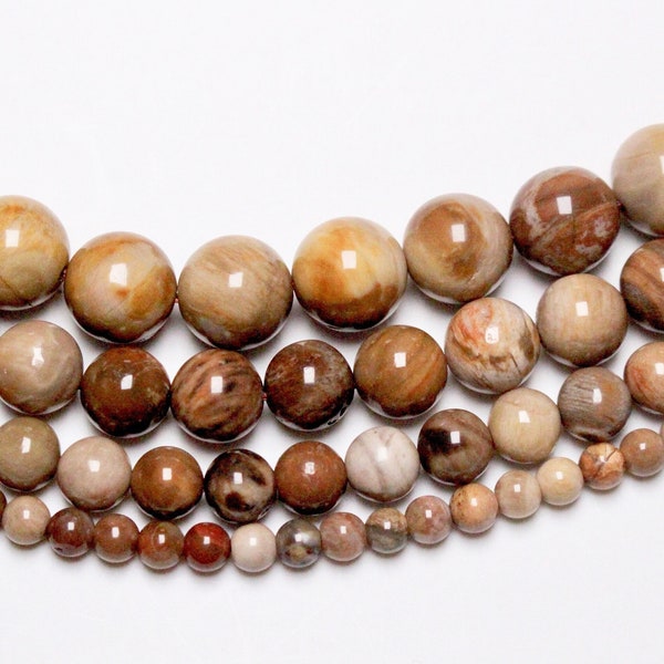 Perle Bois fossilisé 90 perles naturelle en 4mm 6mm(63) 8mm(48) 10mm(38) pierre naturelle ronde lisse semi-précieuse pour bijoux