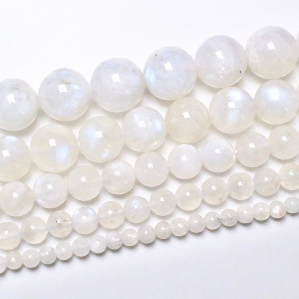 AAA Perle Pierre de lune bleutée 90 perles naturelle en 4mm 6mm(63) 8mm(48) 10mm(38) 12mm(32)pierre naturelle ronde semi-précieuse