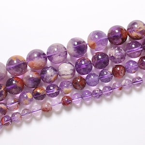 Super 7 / Perla de cacoxenita 90 perlas naturales en 4 mm 6 mm (63) 8 mm (48) 10 mm (38) 12 mm (32) AA piedra natural semipreciosa redonda lisa