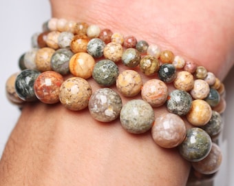 Armband Ocean Jasper in natuurlijke parels 4/6/8/10 mm 18-19 cm gladde halfedelsteen en ronde sieraden natuursteen