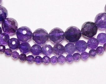 x 1 Amethyst thread 100 natural faceted beads in 4mm 6mm(65) 8mm(48) semi-precious round faceted natural stone