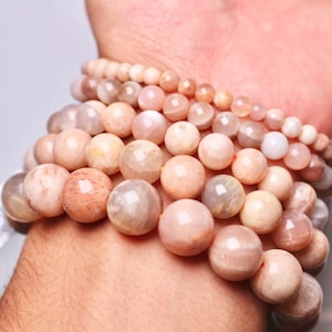 Bracelet Pink moonstone in natural pearls 4/6/8/10/12 mm 18-19 cm smooth semi-precious stone and round jewelry natural stone