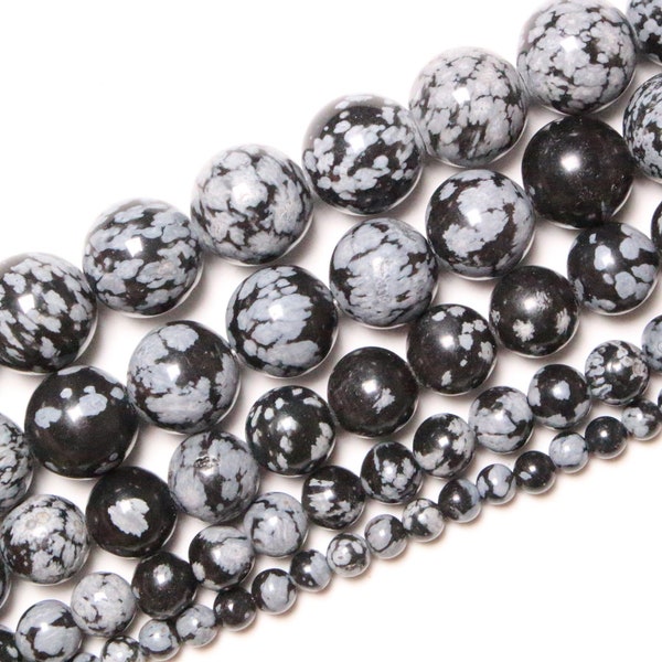 Perle Obsidienne Flocon de Neige 90 perles naturelles en 4mm 6mm(63) 8mm(48) 10mm (38) en pierre naturelle ronde lisse semi-précieuse