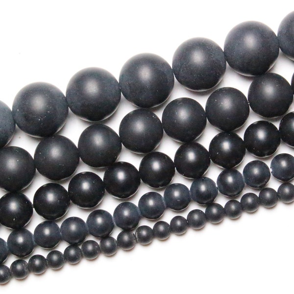 Perle Onyx Noir mat 90 perles naturelles en 4mm 6mm(63) 8mm(48) 10mm(38) 12mm(32) pierre naturelle ronde lisse semi précieuse