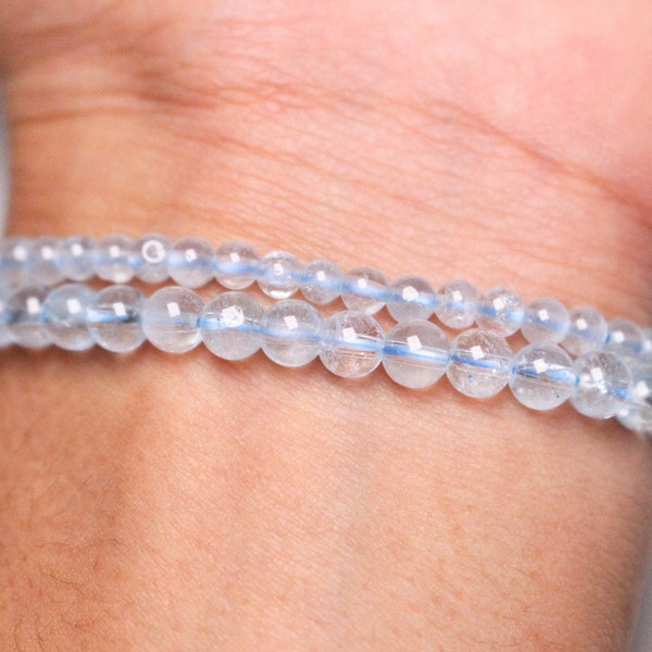 RARE Bracelet Topaz bleu AAA en perles naturelle 4/6 mm 18-19 cm pierre semi-précieuse lisse et ronde bijoux pierre naturelle