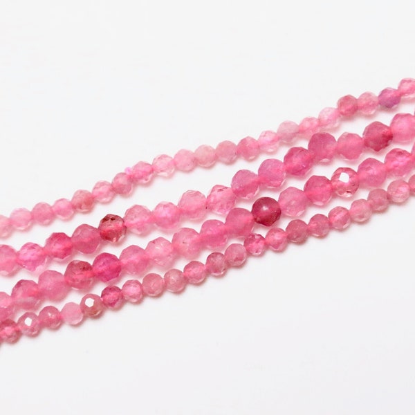 x 1 fil Tourmaline rose 250 perles facettées en 15-2mm 2.5-3mm(150) Grade AA pierre naturelle ronde facetté semi-précieuse pour bijoux.